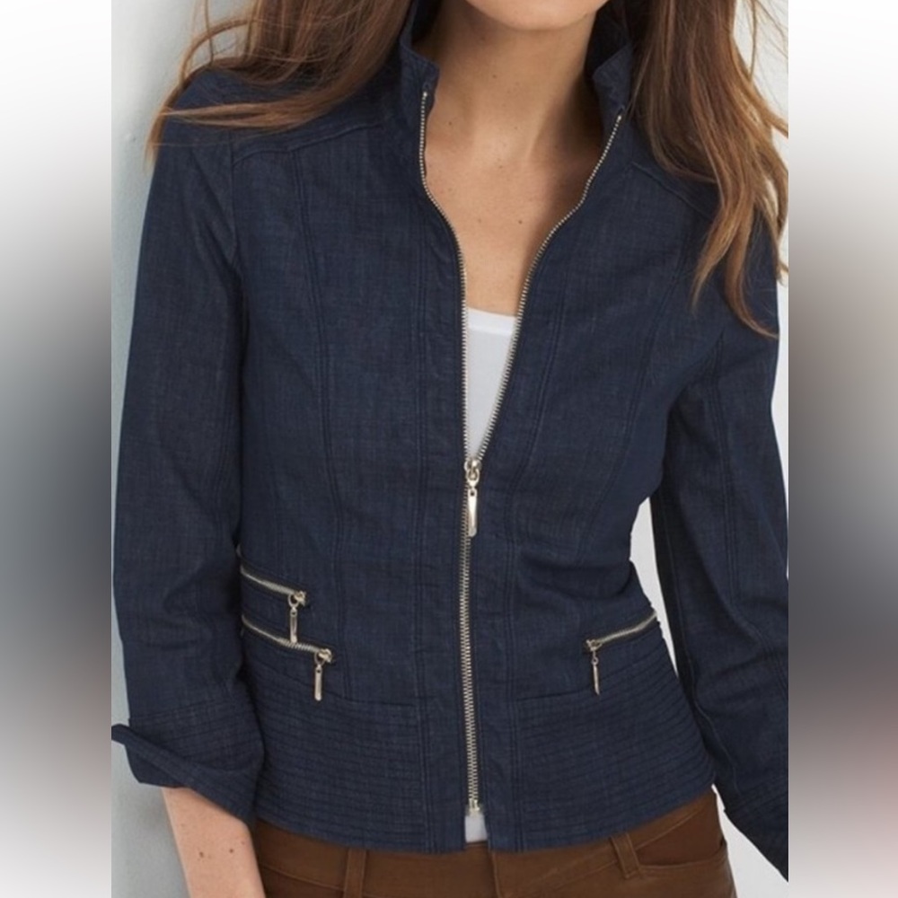 WHBM dark denim moto jacket size 10 NWT